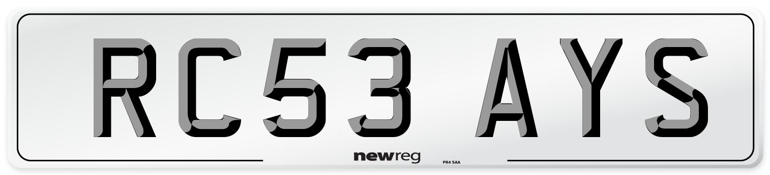 RC53 AYS Number Plate from New Reg